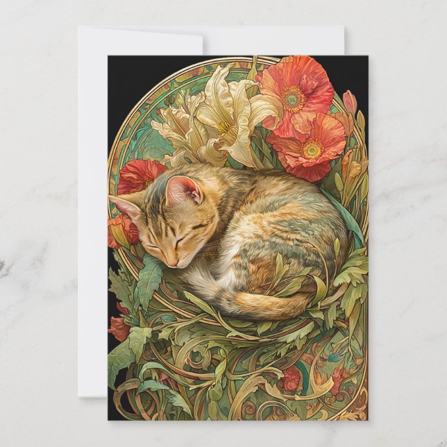 Art Nouveau Cat Holiday Card (Front)