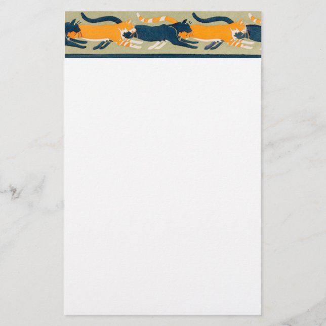 Art Nouveau Cats and Flowers Stationery (Front)