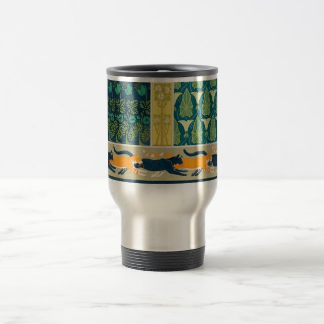 Art Nouveau Cats and Flowers Travel Mug (Center)