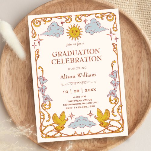 Art nouveau Celestial graduation Invitation