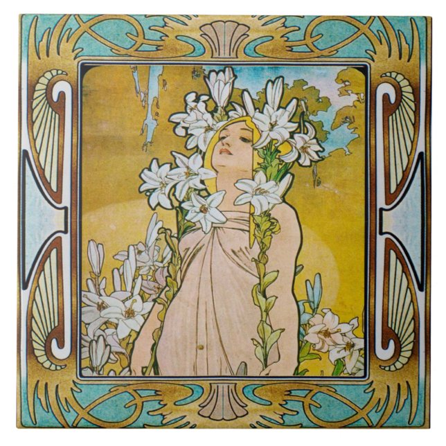 Art Nouveau Ceramic Tile Alphose mucha Design 04 (Front)