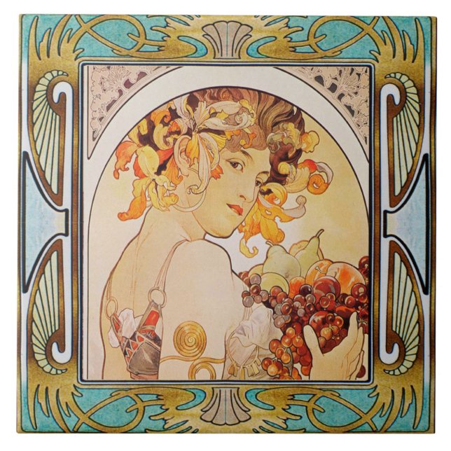 Art Nouveau Ceramic Tile Alphose mucha Design 10 (Front)