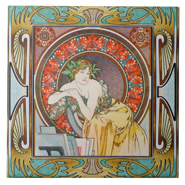 Art Nouveau Ceramic Tile Alphose mucha Design 15 (Front)