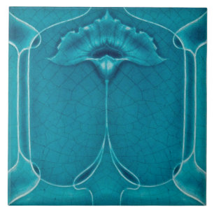 Art nouveau ceramic tile blue