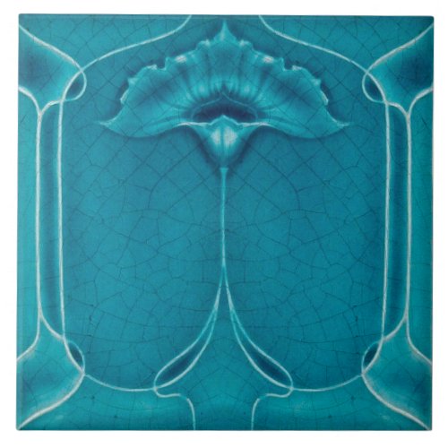 Art nouveau ceramic tile blue