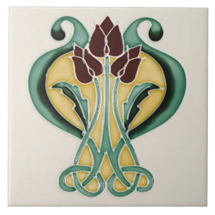 Art Nouveau Ceramic Tile - Deep Purple Tulips