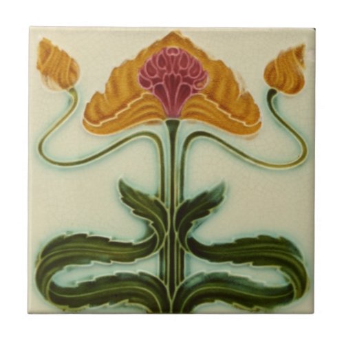 Art Nouveau Ceramic Tile _ Flowers