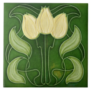 Art Nouveau Ceramic Tile-Vintage Look White Tulips Ceramic Tile