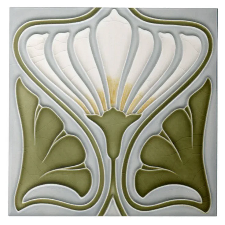 Set of 2 Seahoerse Art Nouveau ceramic wall tile 3 X 6 inches 