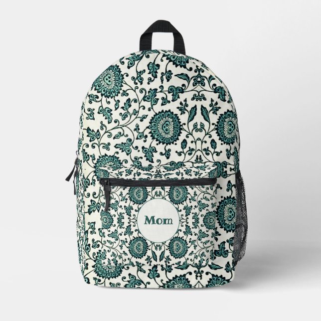 Art Nouveau Chinese Floral Pattern Repro with Name Printed Backpack (Front)