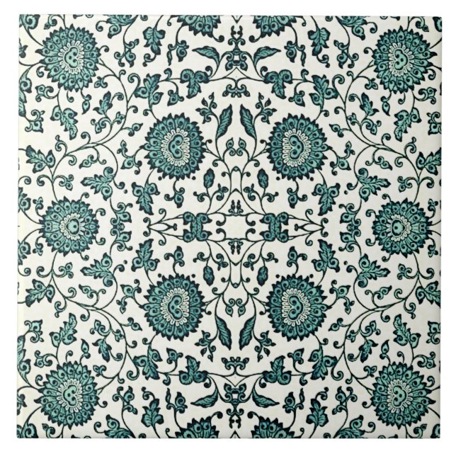 Art Nouveau Chinese Floral Pattern Reproduction  Ceramic Tile (Front)
