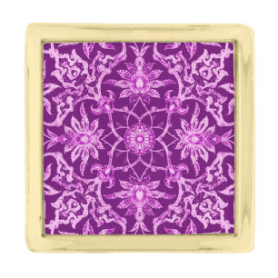 Art Nouveau Chinese Pattern - Amethyst Purple Gold Finish Lapel Pin
