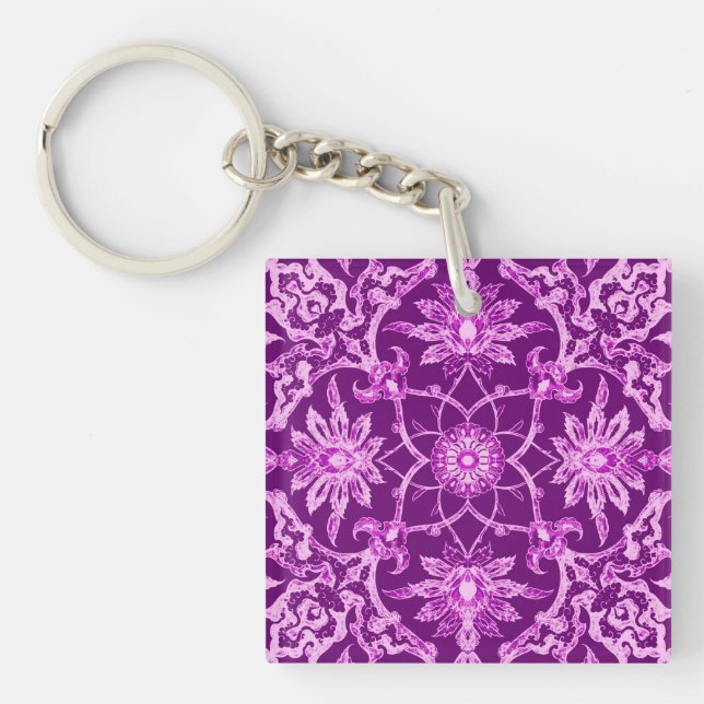 Art Nouveau Chinese Pattern - Amethyst Purple Keychain (Front)