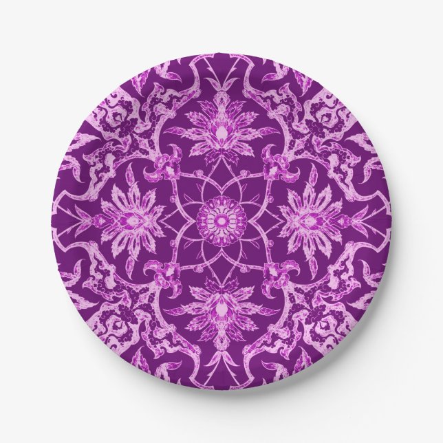 Art Nouveau Chinese Pattern - Amethyst Purple Paper Plates (Front)