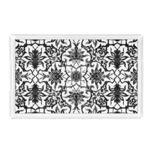 Art Nouveau Chinese Pattern - Black and White Acrylic Tray