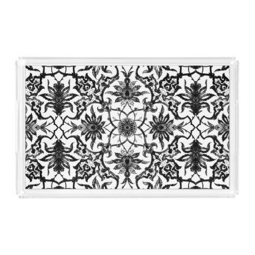 Art Nouveau Chinese Pattern _ Black and White Acrylic Tray