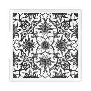 Art Nouveau Chinese Pattern - Black and White Acrylic Tray