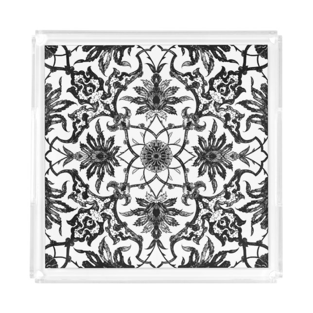 Art Nouveau Chinese Pattern - Black and White Acrylic Tray (Front)