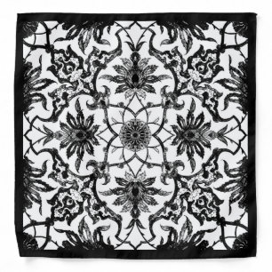 Art Nouveau Chinese Pattern - Black and White Bandana