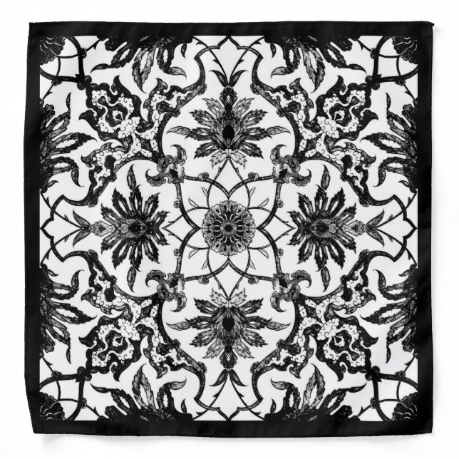 Art Nouveau Chinese Pattern - Black and White Bandana (Front)