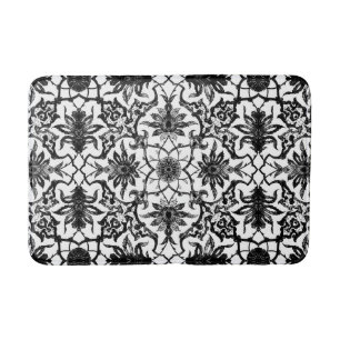 Art Nouveau Chinese Pattern, Black and White Bath Mat