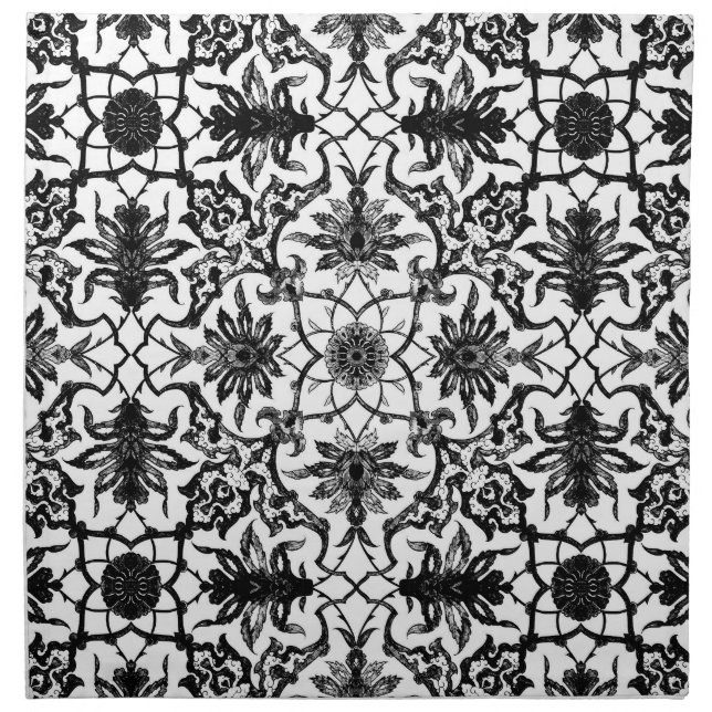 Art Nouveau Chinese Pattern - Black and White Napkin (Front)