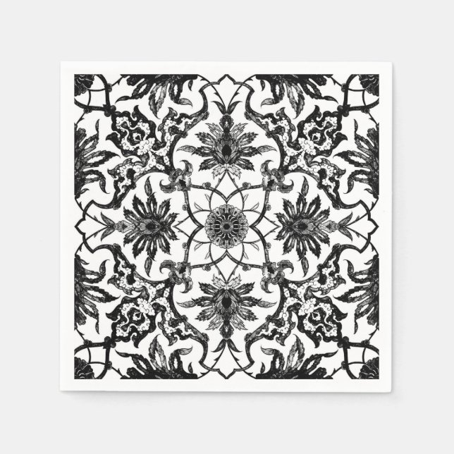 Art Nouveau Chinese Pattern - Black and White Paper Napkins (Front)