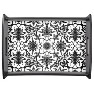 Art Nouveau Chinese Pattern - Black and White Serving Tray