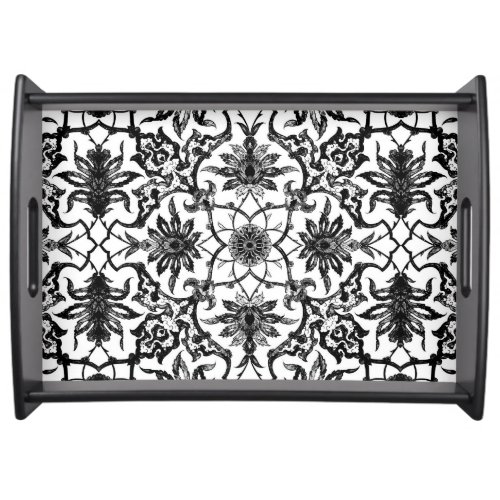 Art Nouveau Chinese Pattern _ Black and White Serving Tray