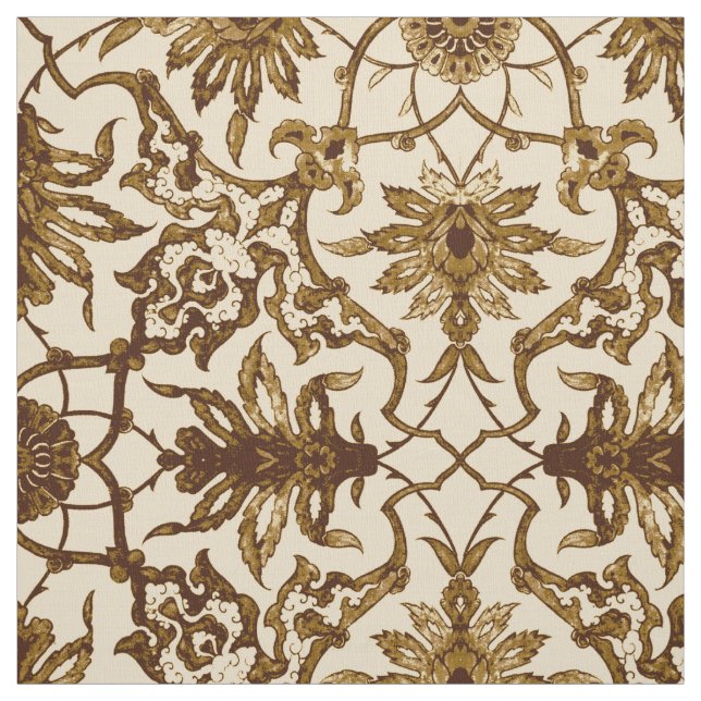 Art Nouveau Chinese Pattern - Brown and Beige Fabric (Swatch)