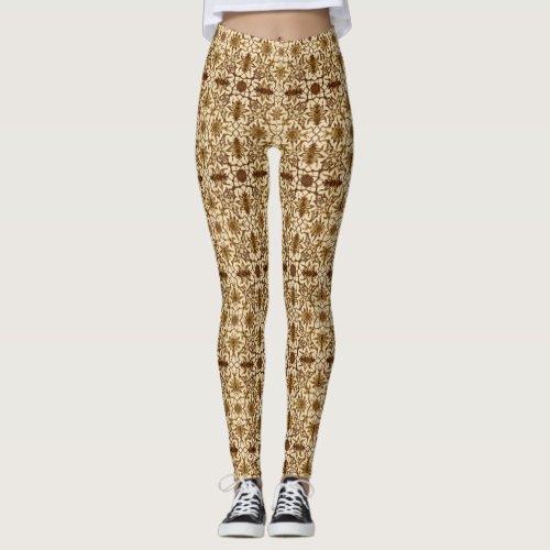 Art Nouveau Chinese Pattern _ Brown and Beige Leggings