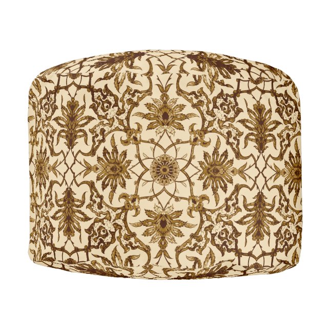 Art Nouveau Chinese Pattern - Brown and Beige Pouf (Front)
