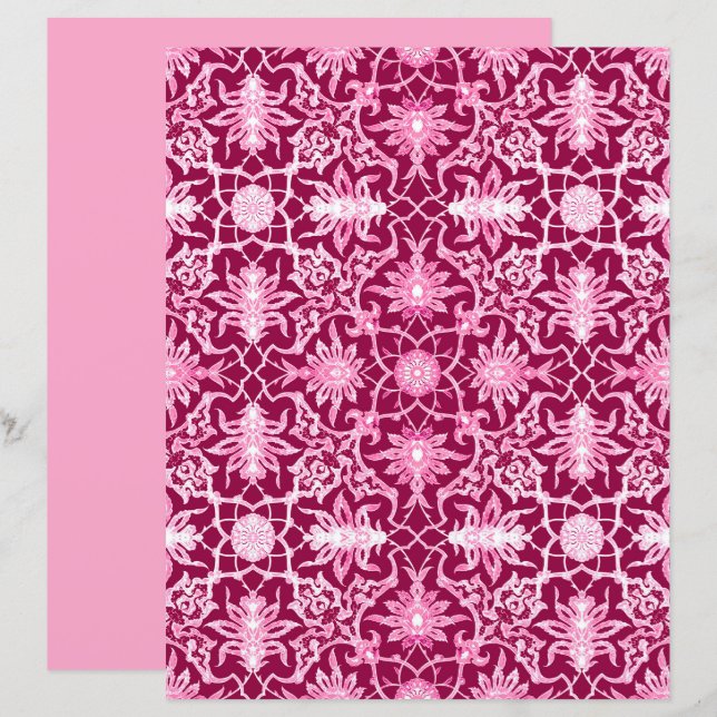 Art Nouveau Chinese Pattern Burgundy and Pink  (Front/Back)