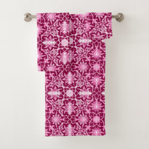 Art Nouveau Chinese Pattern, Burgundy and Pink Bath Towel Set