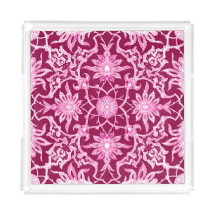 Art Nouveau Chinese Pattern - Burgundy Wine Acrylic Tray