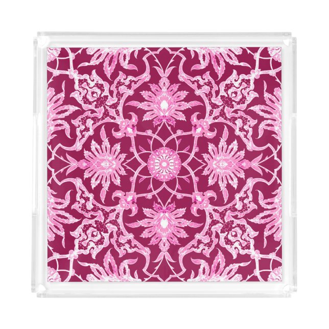 Art Nouveau Chinese Pattern - Burgundy Wine Acrylic Tray (Front)