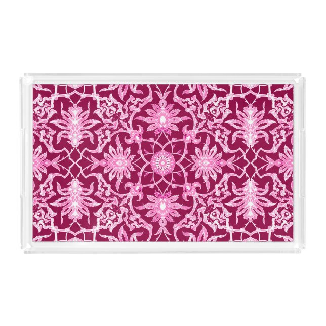 Art Nouveau Chinese Pattern - Burgundy Wine Acrylic Tray (Front)