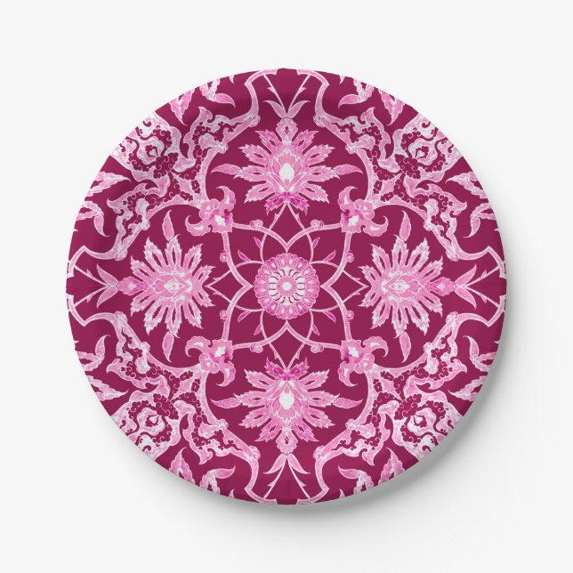 Art Nouveau Chinese Pattern - Burgundy Wine Paper Plates (Front)