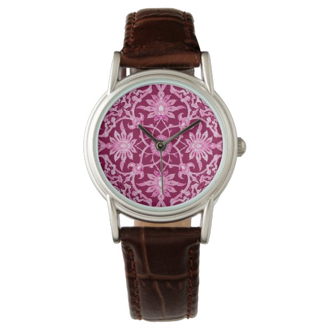 Art Nouveau Chinese Pattern - Burgundy Wine Watch (Front)