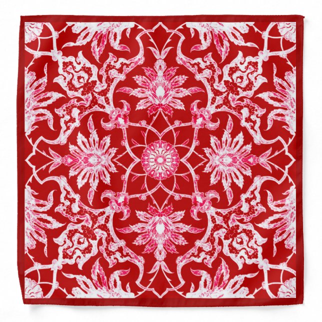 Art Nouveau Chinese Pattern - Deep Red Bandana (Front)