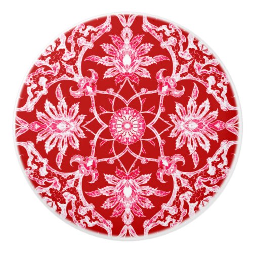 Art Nouveau Chinese Pattern _ Deep Red Ceramic Knob