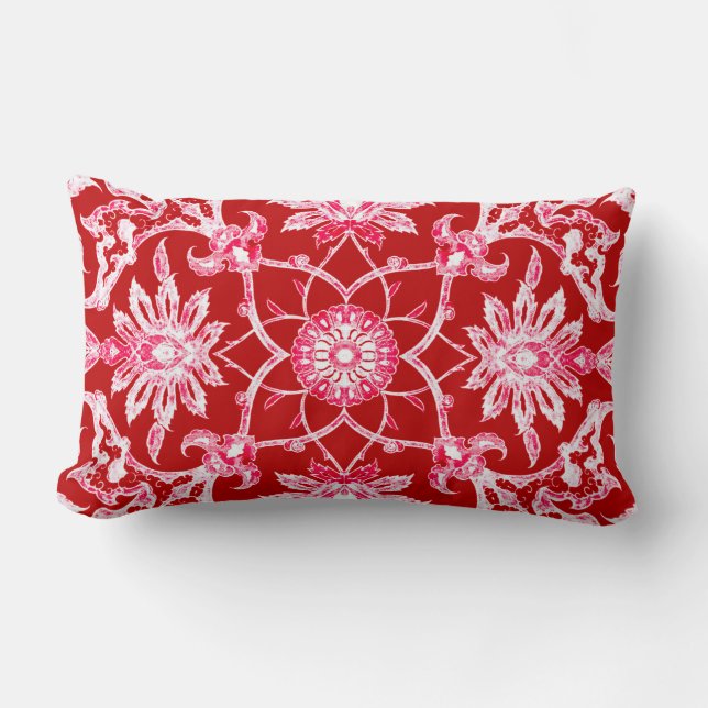 Art Nouveau Chinese Pattern - Deep Red Lumbar Pillow (Front)