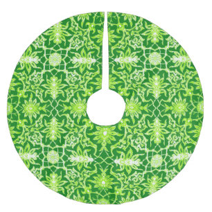Art Nouveau Chinese Pattern - Emerald Green Brushed Polyester Tree Skirt