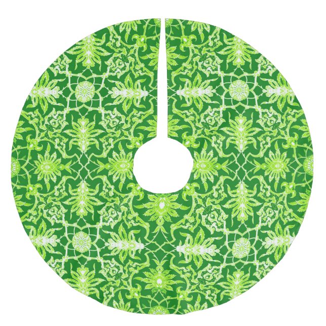Art Nouveau Chinese Pattern - Emerald Green Brushed Polyester Tree Skirt (Front)