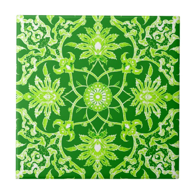 Art Nouveau Chinese Pattern - Emerald Green Ceramic Tile (Front)