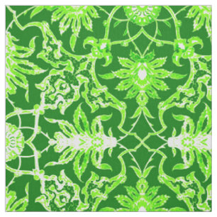 Art Nouveau Chinese Pattern - Emerald Green Fabric
