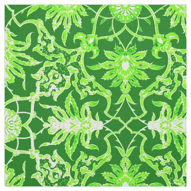 Art Nouveau Chinese Pattern - Emerald Green Fabric (Swatch)