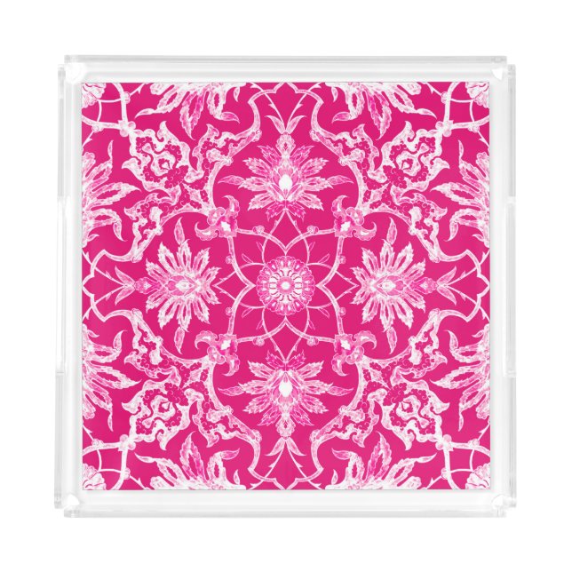Art Nouveau Chinese Pattern - Fuschia Pink Acrylic Tray (Front)