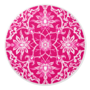Art Nouveau Chinese Pattern - Fuschia Pink Ceramic Knob
