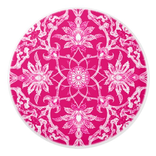 Art Nouveau Chinese Pattern _ Fuschia Pink Ceramic Knob